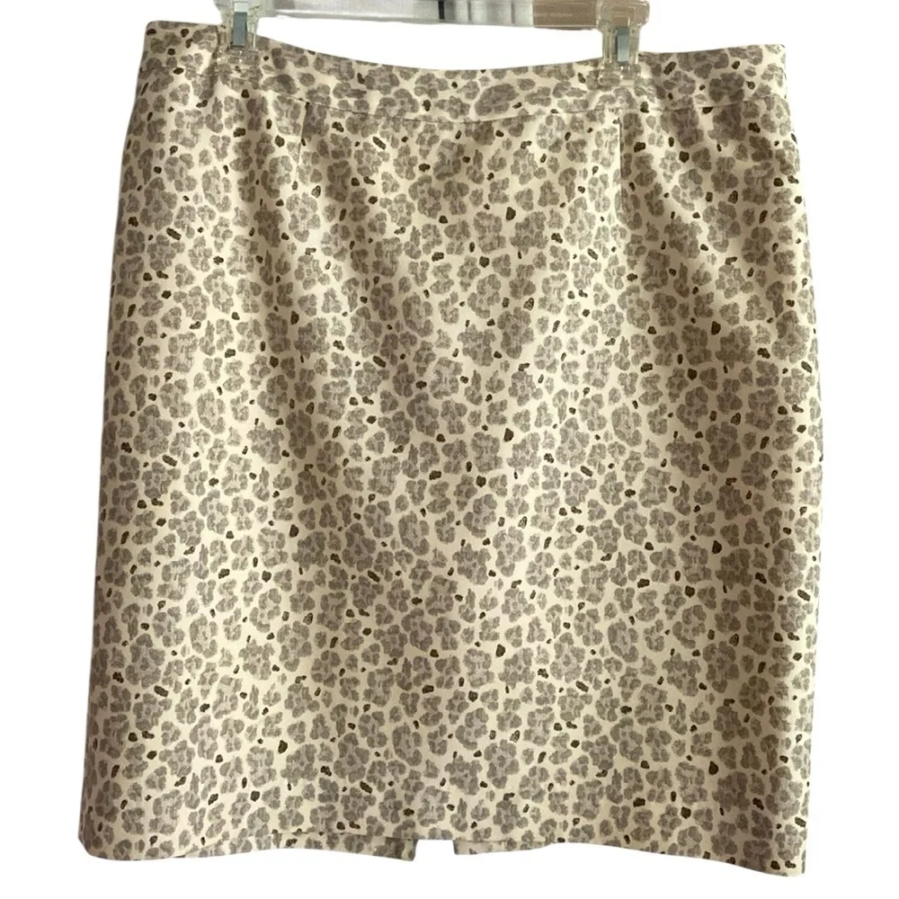 LOFT Women’s Cream Leopard Print Cotton Silk Blend Pencil Skirt Plus Size 16